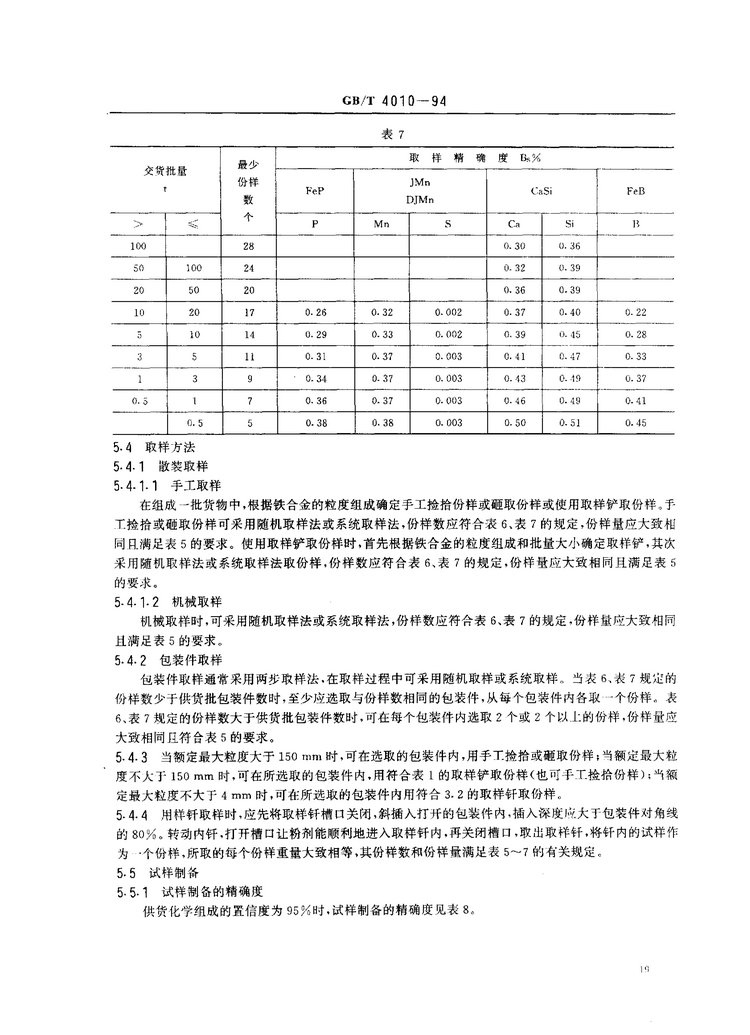 GB/T 4010-1994鐵合金化學分析用試樣的采取和制備國家標準
