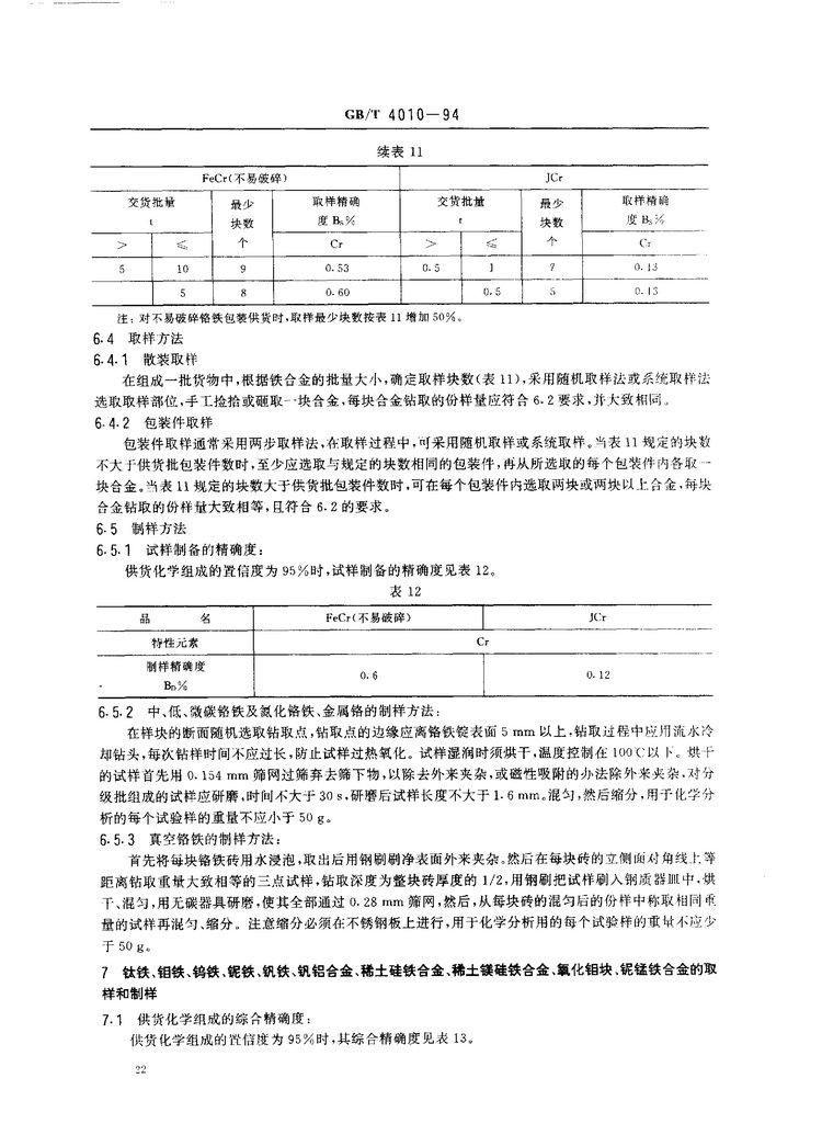 GB/T 4010-1994鐵合金化學分析用試樣的采取和制備國家標準