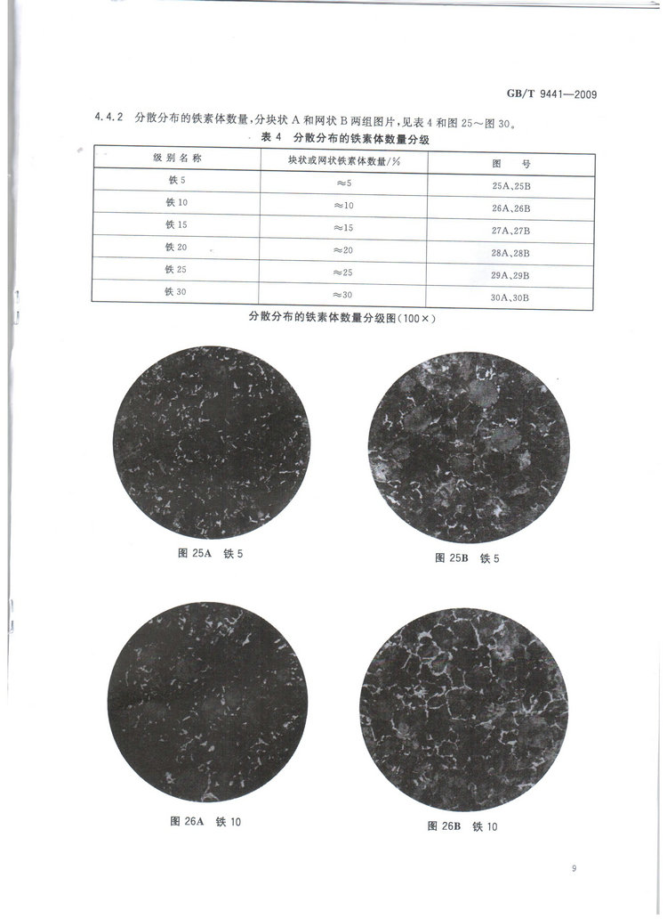 球墨鑄鐵金相檢驗國家標(biāo)準(zhǔn)GB/T 9441-2009